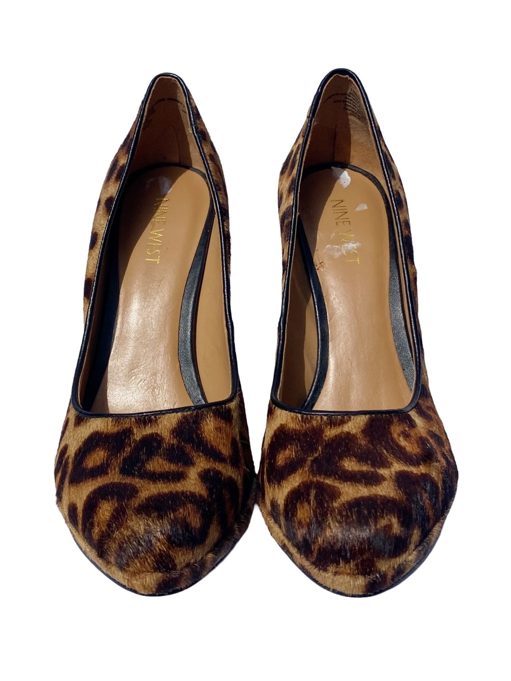 Nine West | Cow Leather Real Fur Leopard-Print Heels in Brown, Tan, & Black